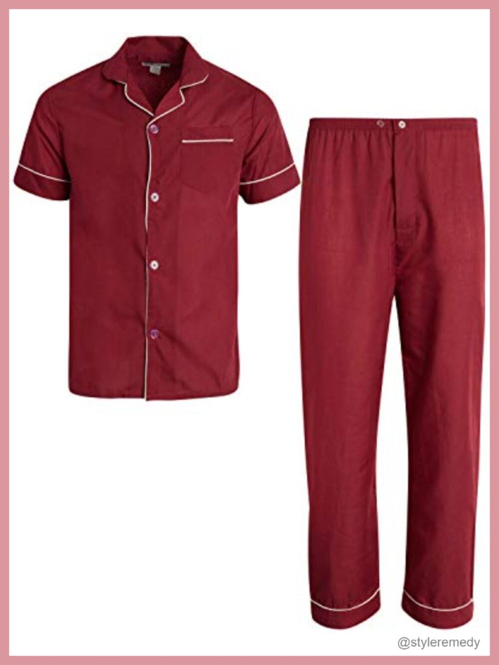 Men's 2-Piece Pajama Set Short Sleeve Button Down Shirt Long Pants